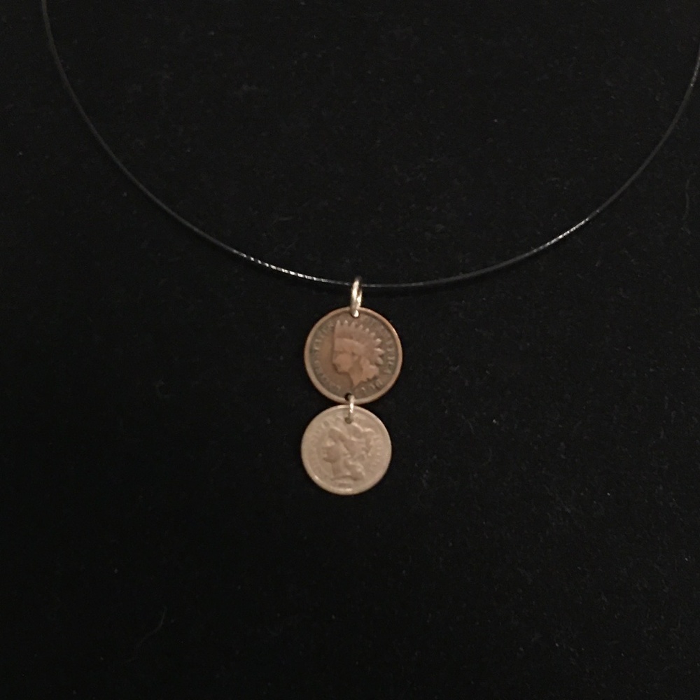 Sale! Indian Head Cent & Three Cent US nickel.  conversation piece necklace.